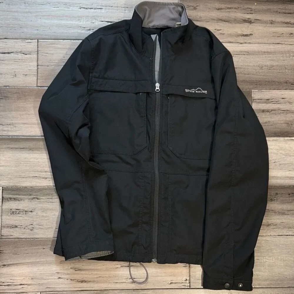 Eddie Bauer Black Lightweight Zip Jacket with Gray Collar